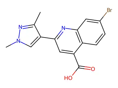 7-bromo-2-(1,3-dimethyl-1H-pyrazol-4-yl)quinoline-4-carboxylic acid structure