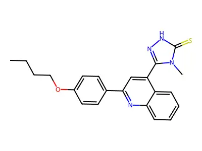 5-[2-(4-butoxyphenyl)quinolin-4-yl]-4-methyl-4H-1,2,4-triazole-3-thiol structure