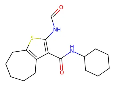 N-cyclohexyl-2-formamido-5,6,7,8-tetrahydro-4H-cyclohepta[b]thiophene-3-carboxamide structure