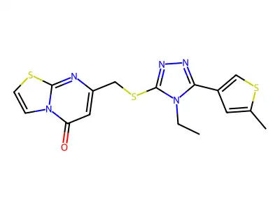 7-[[4-ethyl-5-(5-methylthiophen-3-yl)-1,2,4-triazol-3-yl]sulfanylmethyl]-[1,3]thiazolo[3,2-a]pyrimidin-5-one structure
