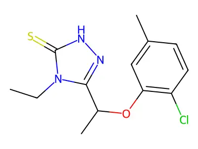 5-[1-(2-chloro-5-methylphenoxy)ethyl]-4-ethyl-4H-1,2,4-triazole-3-thiol structure