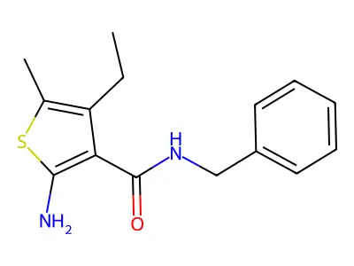2-amino-N-benzyl-4-ethyl-5-methylthiophene-3-carboxamide structure