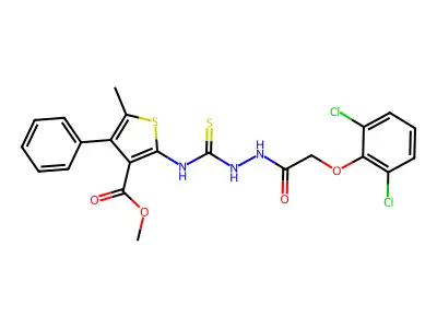 Methyl 2-[[[2-[2-(2,6-dichlorophenoxy)acetyl]hydrazinyl]thioxomethyl]amino]-5-methyl-4-phenyl-3-thiophenecarboxylate structure