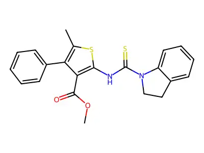methyl 2-(2,3-dihydroindole-1-carbothioylamino)-5-methyl-4-phenylthiophene-3-carboxylate structure