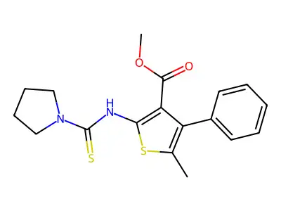 Methyl 5-methyl-4-phenyl-2-(pyrrolidine-1-carbothioylamino)thiophene-3-carboxylate structure