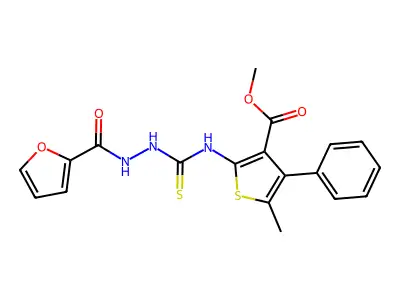 methyl 2-({[(2-furylcarbonylamino)amino]thioxomethyl}amino)-5-methyl-4-phenylt hiophene-3-carboxylate structure
