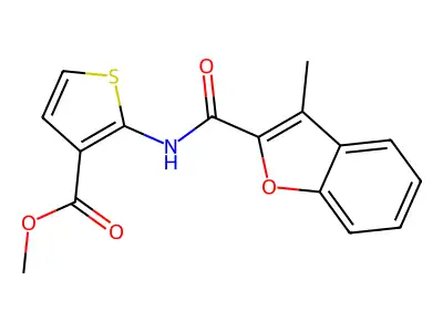 Methyl 2-[(3-methylbenzo[d]furan-2-yl)carbonylamino]thiophene-3-carboxylate structure