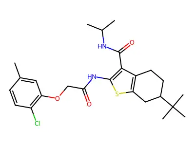 6-tert-butyl-2-[[2-(2-chloro-5-methylphenoxy)acetyl]amino]-N-propan-2-yl-4,5,6,7-tetrahydro-1-benzothiophene-3-carboxamide structure