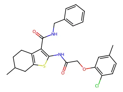 N-benzyl-2-[[2-(2-chloro-5-methylphenoxy)acetyl]amino]-6-methyl-4,5,6,7-tetrahydro-1-benzothiophene-3-carboxamide structure