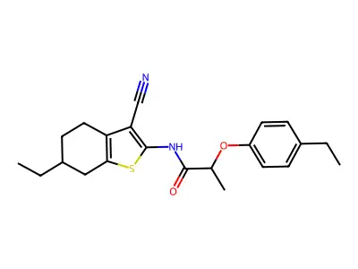 N-(3-cyano-6-ethyl-4,5,6,7-tetrahydro-1-benzothiophen-2-yl)-2-(4-ethylphenoxy)propanamide structure
