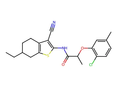2-(2-chloro-5-methylphenoxy)-N-(3-cyano-6-ethyl-4,5,6,7-tetrahydro-1-benzothiophen-2-yl)propanamide structure