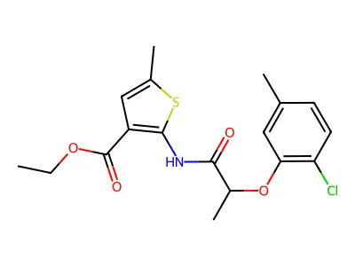 ethyl 2-(2-(2-chloro-5-methylphenoxy)propanamido)-5-methylthiophene-3-carboxylate structure
