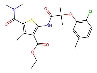 ethyl 2-(2-(2-chloro-5-methylphenoxy)-2-methylpropanamido)-5-(dimethylcarbamoyl)-4-methylthiophene-3-carboxylate structure