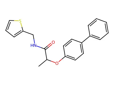 2-(4-phenylphenoxy)-N-(thiophen-2-ylmethyl)propanamide structure