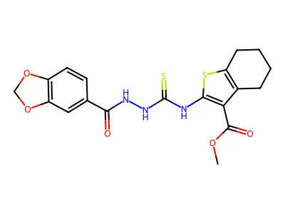 1,3-Benzodioxole-5-carboxylic acid, 2-[[[4,5,6,7-tetrahydro-3-(methoxycarbonyl)benzo[b]thien-2-yl]amino]thioxomethyl]hydrazide structure