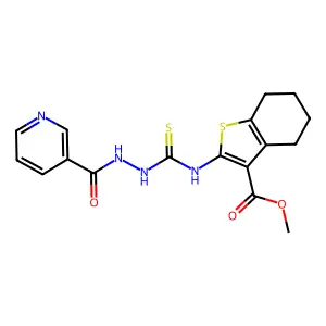 methyl 2-({[(3-pyridylcarbonylamino)amino]thioxomethyl}amino)-4,5,6,7-tetrahyd robenzo[b]thiophene-3-carboxylate structure