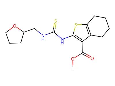 methyl 2-{[(tetrahydrofuran-2-ylmethyl)carbamothioyl]amino}-4,5,6,7-tetrahydro-1-benzothiophene-3-carboxylate structure