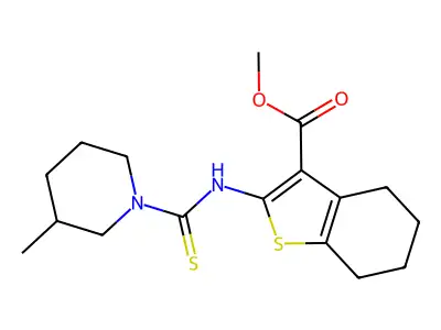 methyl 2-{[(3-methylpiperidin-1-yl)carbonothioyl]amino}-4,5,6,7-tetrahydro-1-benzothiophene-3-carboxylate structure
