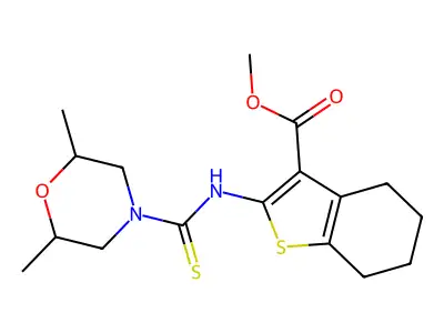 methyl 2-(2,6-dimethylmorpholine-4-carbothioamido)-4,5,6,7-tetrahydrobenzo[b]thiophene-3-carboxylate structure
