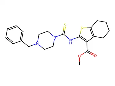methyl 2-({[4-benzylpiperazinyl]thioxomethyl}amino)-4,5,6,7-tetrahydrobenzo[b] thiophene-3-carboxylate structure