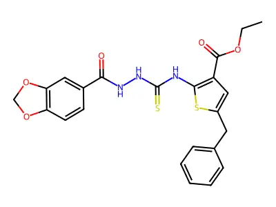 ethyl 2-({[(2H-benzo[3,4-d]1,3-dioxolan-5-ylcarbonylamino)amino]thioxomethyl}a mino)-5-benzylthiophene-3-carboxylate structure