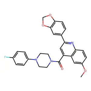 [2-(1,3-benzodioxol-5-yl)-6-methoxyquinolin-4-yl]-[4-(4-fluorophenyl)piperazin-1-yl]methanone structure