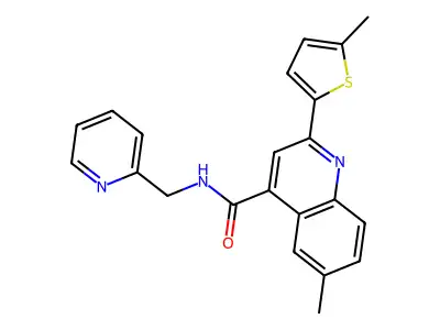 6-methyl-2-(5-methylthiophen-2-yl)-N-(pyridin-2-ylmethyl)quinoline-4-carboxamide structure