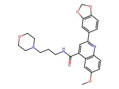 2-(1,3-benzodioxol-5-yl)-6-methoxy-N-(3-morpholin-4-ylpropyl)quinoline-4-carboxamide structure