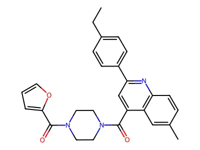 [4-[2-(4-ethylphenyl)-6-methylquinoline-4-carbonyl]piperazin-1-yl]-(furan-2-yl)methanone structure