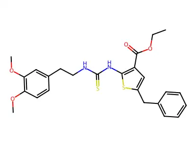 ethyl 5-benzyl-2-(3-(3,4-dimethoxyphenethyl)thioureido)thiophene-3-carboxylate structure