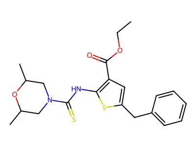 ethyl 2-{[(2,6-dimethylmorpholin-4-yl)thioxomethyl]amino}-5-benzylthiophene-3- carboxylate structure