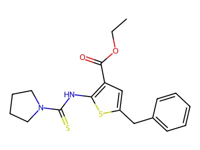 Ethyl 5-benzyl-2-[(pyrrolidinylthioxomethyl)amino]thiophene-3-carboxylate structure