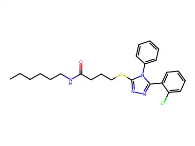 4-{[5-(2-Chlorophenyl)-4-phenyl-4H-1,2,4-triazol-3-yl]sulfanyl}-N-hexylbutanamide structure