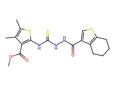 methyl 4,5-dimethyl-2-({[(4,5,6,7-tetrahydrobenzo[b]thiophen-3-ylcarbonylamino )amino]thioxomethyl}amino)thiophene-3-carboxylate structure