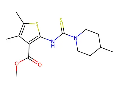 Methyl 4,5-dimethyl-2-[(4-methylpiperidine-1-carbothioyl)amino]thiophene-3-carboxylate structure