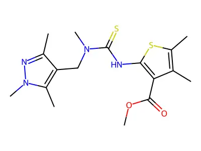 methyl 4,5-dimethyl-2-({methyl[(1,3,5-trimethyl-1H-pyrazol-4-yl)methyl]carbamothioyl}amino)thiophene-3-carboxylate structure