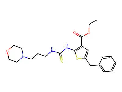 ethyl 5-benzyl-2-(3-(3-morpholinopropyl)thioureido)thiophene-3-carboxylate structure