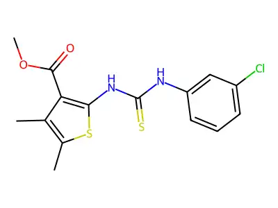 methyl 2-({[(3-chlorophenyl)amino]thioxomethyl}amino)-4,5-dimethylthiophene-3- carboxylate structure