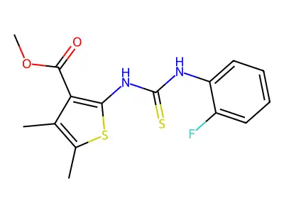 methyl 2-({[(2-fluorophenyl)amino]thioxomethyl}amino)-4,5-dimethylthiophene-3- carboxylate structure
