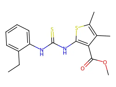 methyl 2-(3-(2-ethylphenyl)thioureido)-4,5-dimethylthiophene-3-carboxylate structure