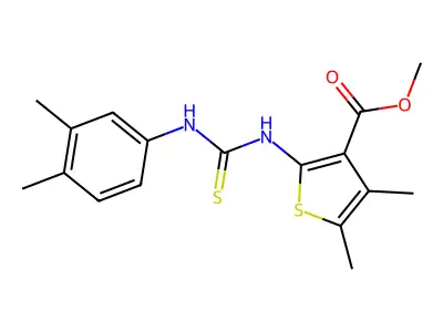 methyl 2-(3-(3,4-dimethylphenyl)thioureido)-4,5-dimethylthiophene-3-carboxylate structure