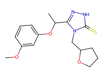 3-[1-(3-methoxyphenoxy)ethyl]-4-(oxolan-2-ylmethyl)-1H-1,2,4-triazole-5-thione structure