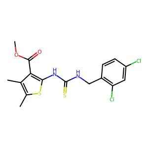 methyl 2-(3-(2,4-dichlorobenzyl)thioureido)-4,5-dimethylthiophene-3-carboxylate structure