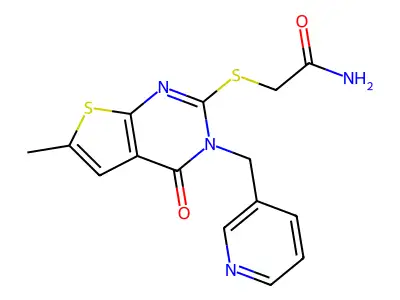 2-[6-methyl-4-oxo-3-(pyridin-3-ylmethyl)thieno[2,3-d]pyrimidin-2-yl]sulfanylacetamide structure