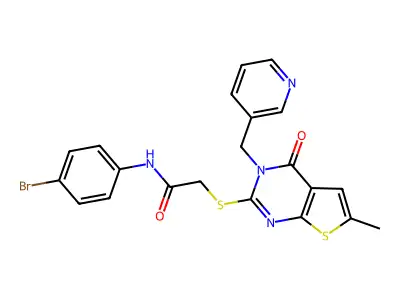 N-(4-bromophenyl)-2-[6-methyl-4-oxo-3-(pyridin-3-ylmethyl)thieno[2,3-d]pyrimidin-2-yl]sulfanylacetamide structure
