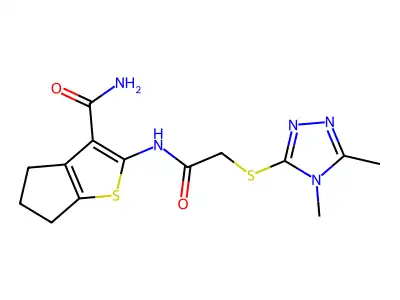 2-[[2-[(4,5-dimethyl-1,2,4-triazol-3-yl)sulfanyl]acetyl]amino]-5,6-dihydro-4H-cyclopenta[b]thiophene-3-carboxamide structure