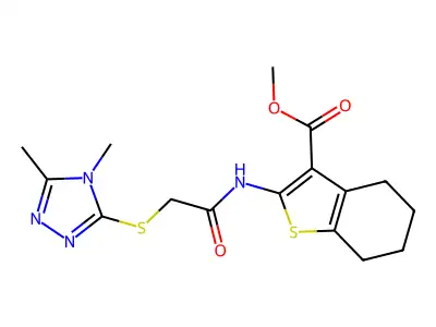 methyl 2-({[(4,5-dimethyl-4H-1,2,4-triazol-3-yl)sulfanyl]acetyl}amino)-4,5,6,7-tetrahydro-1-benzothiophene-3-carboxylate structure