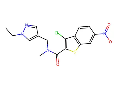 3-chloro-N-[(1-ethyl-1H-pyrazol-4-yl)methyl]-N-methyl-6-nitro-1-benzothiophene-2-carboxamide structure
