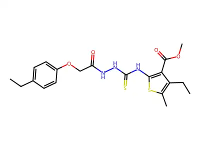 methyl 4-ethyl-2-(2-(2-(4-ethylphenoxy)acetyl)hydrazinecarbothioamido)-5-methylthiophene-3-carboxylate structure