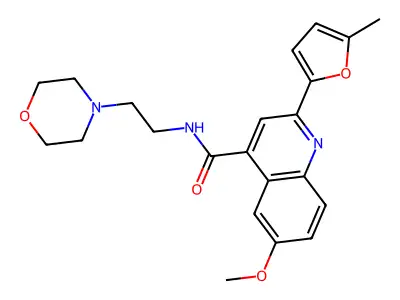 6-methoxy-2-(5-methylfuran-2-yl)-N-(2-morpholin-4-ylethyl)quinoline-4-carboxamide structure